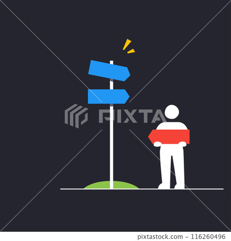 a silhouette is bring a new direction for a road sign. Isolated Vector Illustration a silhouette is bring a new direction for a road sign. Isolated Vector Illustration 116260496