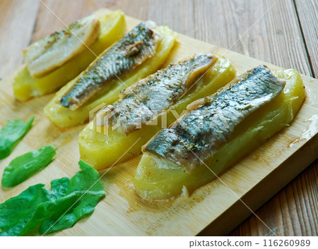 Eel with baked potatoes Eel with baked potatoes 116260989