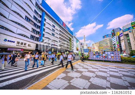 Tokyo cityscape, Japan. East exit of Ikebukuro Station. Chaotic election poster display area for the Tokyo gubernatorial election, voting day, July 7, 2024 116261052