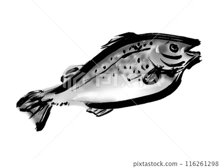 面向右的鱈魚手寫日式毛筆插畫素材 面向右的鱈魚手寫日式毛筆插畫素材 116261298