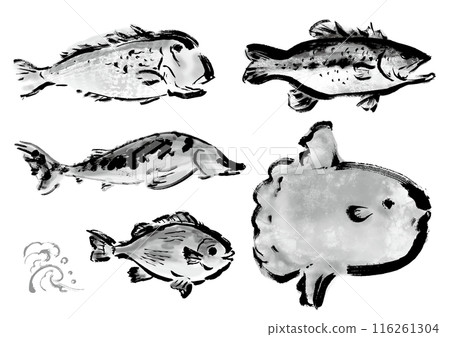 各種手繪魚合集，日式畫筆魚套裝，朝右 116261304