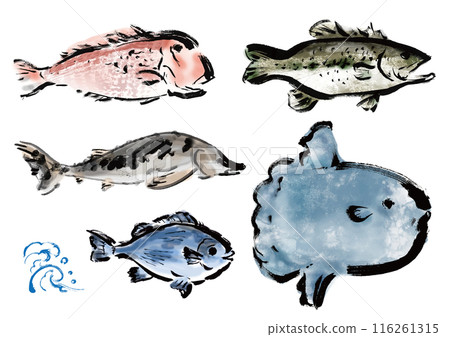 各種手繪魚合集，日式畫筆魚套裝，朝右 116261315