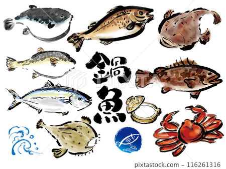 A collection of hand-drawn fish suitable for hotpots. A set of Japanese-style hand-drawn fish, facing right A collection of hand-drawn fish suitable for hotpots. A set of Japanese-style hand-drawn fish, facing right 116261316