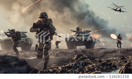 Soldiers are activating moving by run 116261338