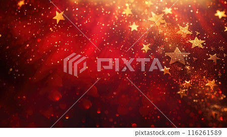 Shimmering golden stars fall against red backdrop mesmerizing abstract background sparkle 116261589