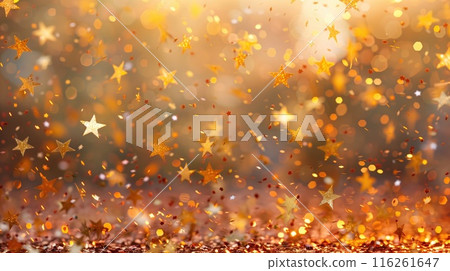 Abstract background A dynamic scene with golden stars confetti cascading against a gradient backdrop 116261647