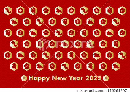 日本蛇梅圖案2025蛇年新年賀卡插畫 日本蛇梅圖案2025蛇年新年賀卡插畫 116261897