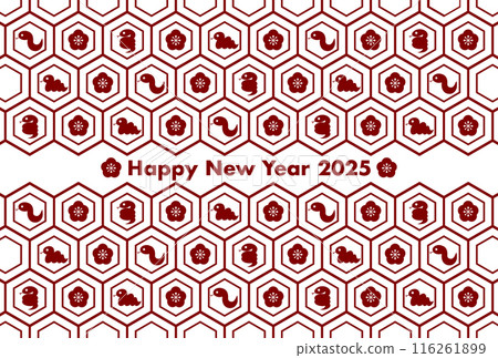 Snake and plum Japanese pattern New Year's card illustration for 2025, Year of the Snake Snake and plum Japanese pattern New Year's card illustration for 2025, Year of the Snake 116261899
