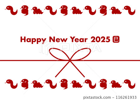 2025 Year of the Snake New Year's card with red snake pattern and ribbon 116261933