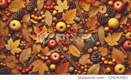 秋葉和堅果堆積的背景 116262061