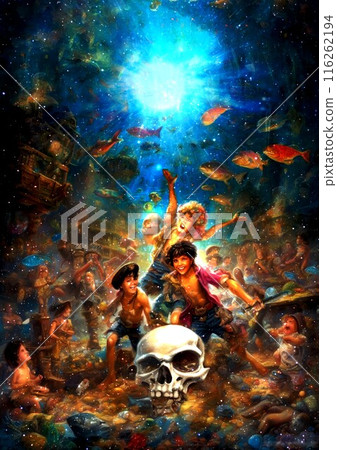 [Inoue Kantaro ★ The First Pirate King] Boy, adventure, fantasy, ocean, deep sea, story, skeleton, skull, companion 116262194