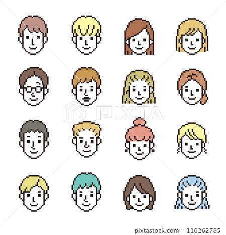 男性和女性年輕人像素藝術的向量圖示集 116262785