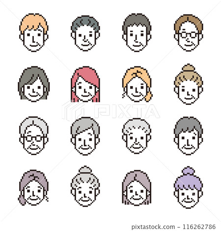 男性和女性向量圖標集中年/高級像素藝術 116262786