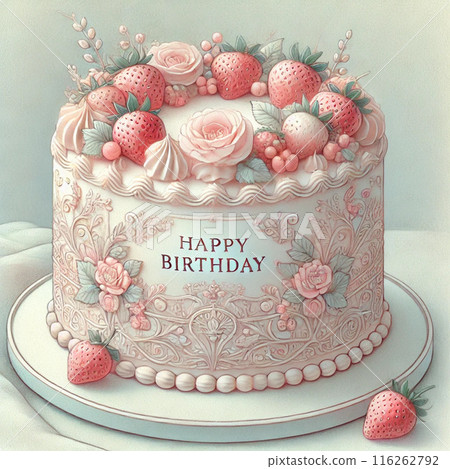 Strawberry and flower birthday cake 116262792