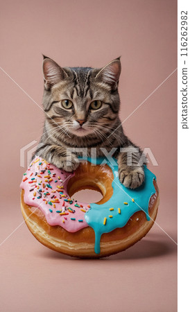 cat with donut 116262982