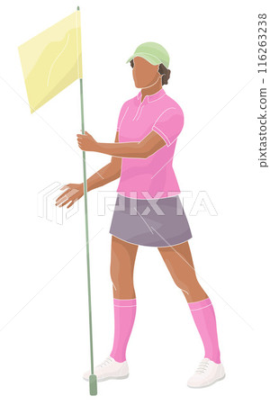 smiling golf club staff character African American female caddie with flag smiling golf club staff character African American female caddie with flag 116263238
