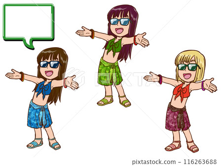 穿著沙灘巾、微笑、張開雙臂的女人 1 116263688