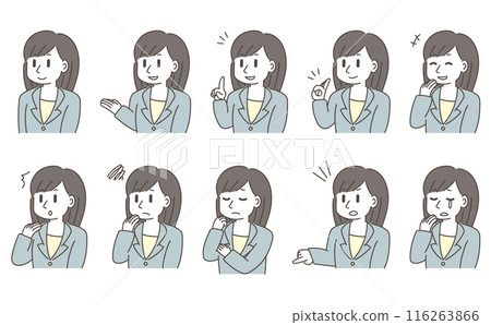 Set of facial expressions of women in suits 116263866