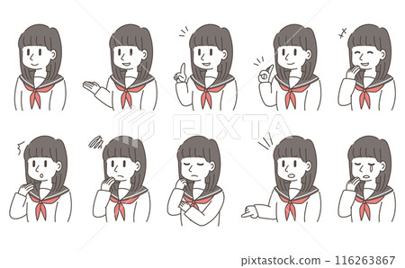 Facial expression set of women in uniform 116263867