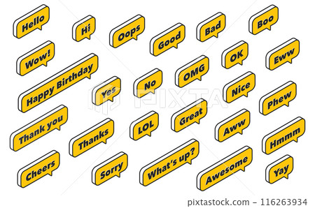 Isometric illustration: reaction speech bubble yellow 116263934