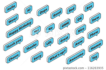 Isometric illustration: reaction speech bubble blue 116263935