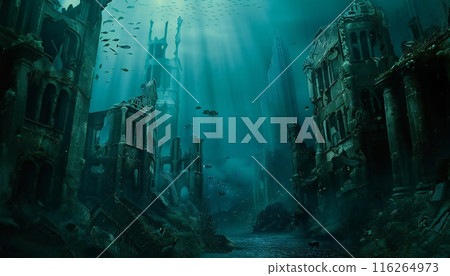 Sunken metropolis. A majestic city in the sea abyss 116264973