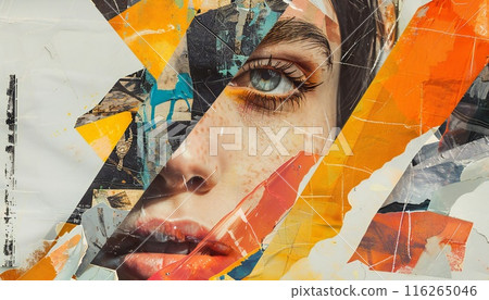 Modern art wallpaper composed of a trendy, retro paper collage 116265046