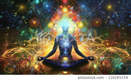 Evolution of consciousness. Man in meditation 116265259