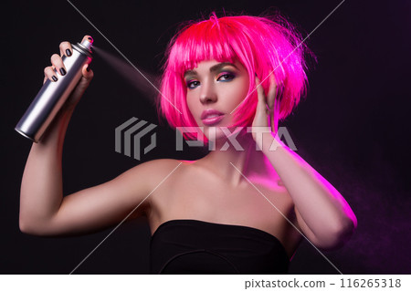 Potrait of young woman with pink hair Potrait of young woman with pink hair 116265318