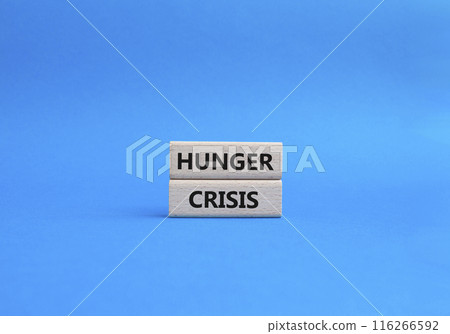 Hunger Crisis symbol. Wooden blocks with words Hunger Crisis. Beautiful blue background. Business and Hunger Crisis concept. Copy space. Hunger Crisis symbol. Wooden blocks with words Hunger Crisis. Beautiful blue background. Business and Hunger Crisis concept. Copy space. 116266592