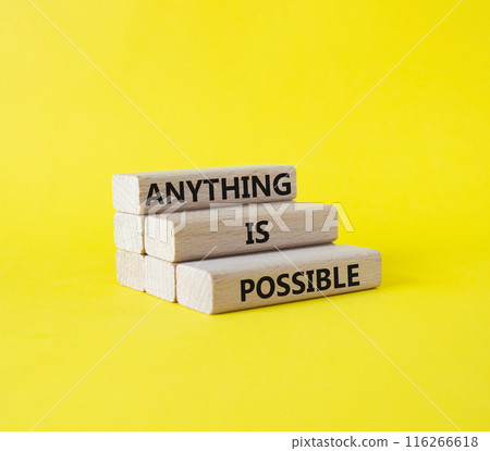 Anything is Possible symbol. Wooden blocks with words Anything is Possible. Beautiful yellow background. Business and Anything is Possible concept. Copy space. Anything is Possible symbol. Wooden blocks with words Anything is Possible. Beautiful yellow background. Business and Anything is Possible concept. Copy space. 116266618