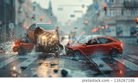 Car crash scene with two red cars on city... - Stock Illustration ...