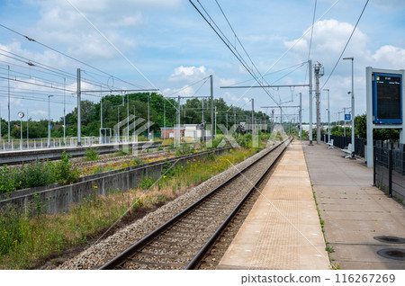 Tienen, Flanders, Belgium - Abandoned tracks and platform of the railway station 116267269