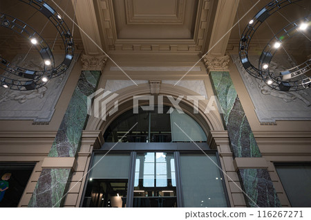 Leuven, Flanders, Belgium - Interior design of the railway station walls and ceiling 116267271