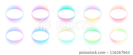 Set of gradient with blur oval frames on black background. Collection of glowing neon colors with aura oval frames for user interfaces. Vector illustration. Set of gradient with blur oval frames on black background. Collection of glowing neon colors with aura oval frames for user interfaces. Vector illustration. 116267603