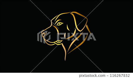 Golden dog emblem. Vintage creative head for retro template. Gold luxury animal icon Golden dog emblem. Vintage creative head for retro template. Gold luxury animal icon 116267832