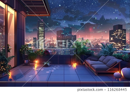 Nighttime Cityscape View from Rooftop Terrace 116268445