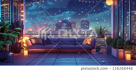 Nighttime Cityscape View from Rooftop Terrace 116268448