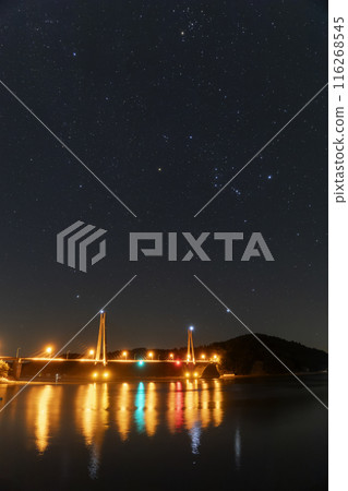 Setouchi autumn starry sky, rising Orion, Winter Triangle and bridge 116268545