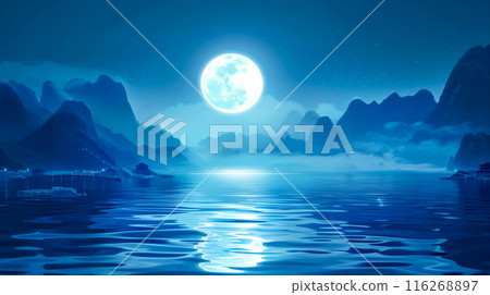湖光山色,月夜霧星,寧靜神秘的風景 湖光山色,月夜霧星,寧靜神秘的風景 116268897