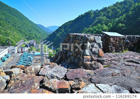 Futago Dam: View below the dam from the top, Yuzawa Town Futago Dam: View below the dam from the top, Yuzawa Town 116269174