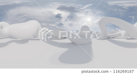 White abstract sculptures under a cloudy sky vr environment map 116269187