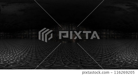 Dark 360 panorama of a geometric, industrial environment vr environment map Dark 360 panorama of a geometric, industrial environment vr environment map 116269205