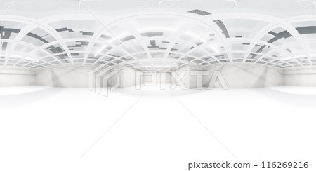 360 degree panorama of a white room with geometric ceiling vr environment map 116269216