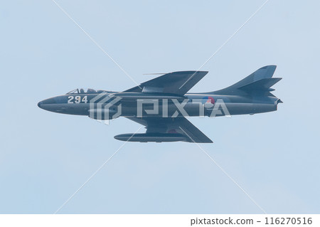 Dutch Air Force Hunter F6A fighter jet in flight Dutch Air Force Hunter F6A fighter jet in flight 116270516