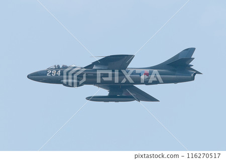 Dutch Air Force Hunter F6A fighter jet in flight Dutch Air Force Hunter F6A fighter jet in flight 116270517