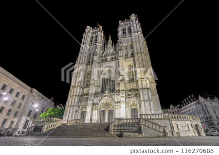 Belgium Brussels Saint-Michel Cathedral illuminated 116270686