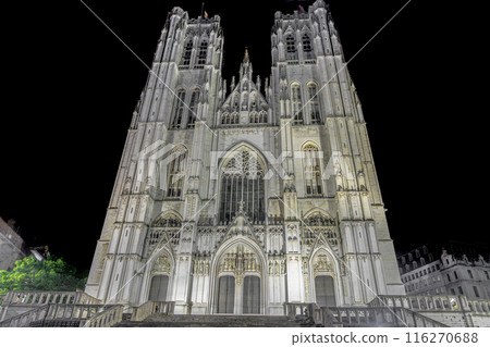 Belgium Brussels Saint-Michel Cathedral illuminated Belgium Brussels Saint-Michel Cathedral illuminated 116270688