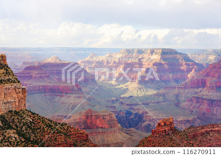 Vast landscape of the Grand Canyon shrouded in mist 116270911