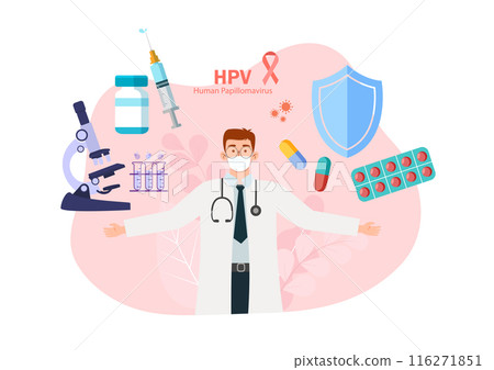HPV (Human Papillomavirus) education programs concept, online consultation, HPV test, vaccination,  cervical cancer immunization, Doctors diagnose HPV virus and study women health. 116271851